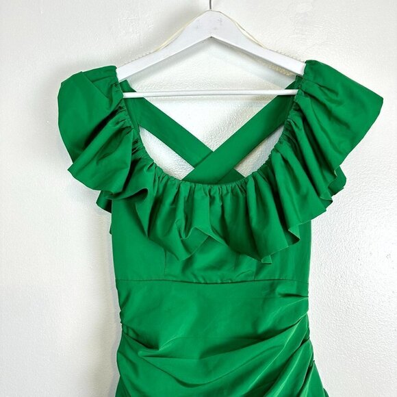 ALEMAIS Doria Ruffle-neck Crossover-back Mini Dress in Green Size US 2 - Picture 5 of 14